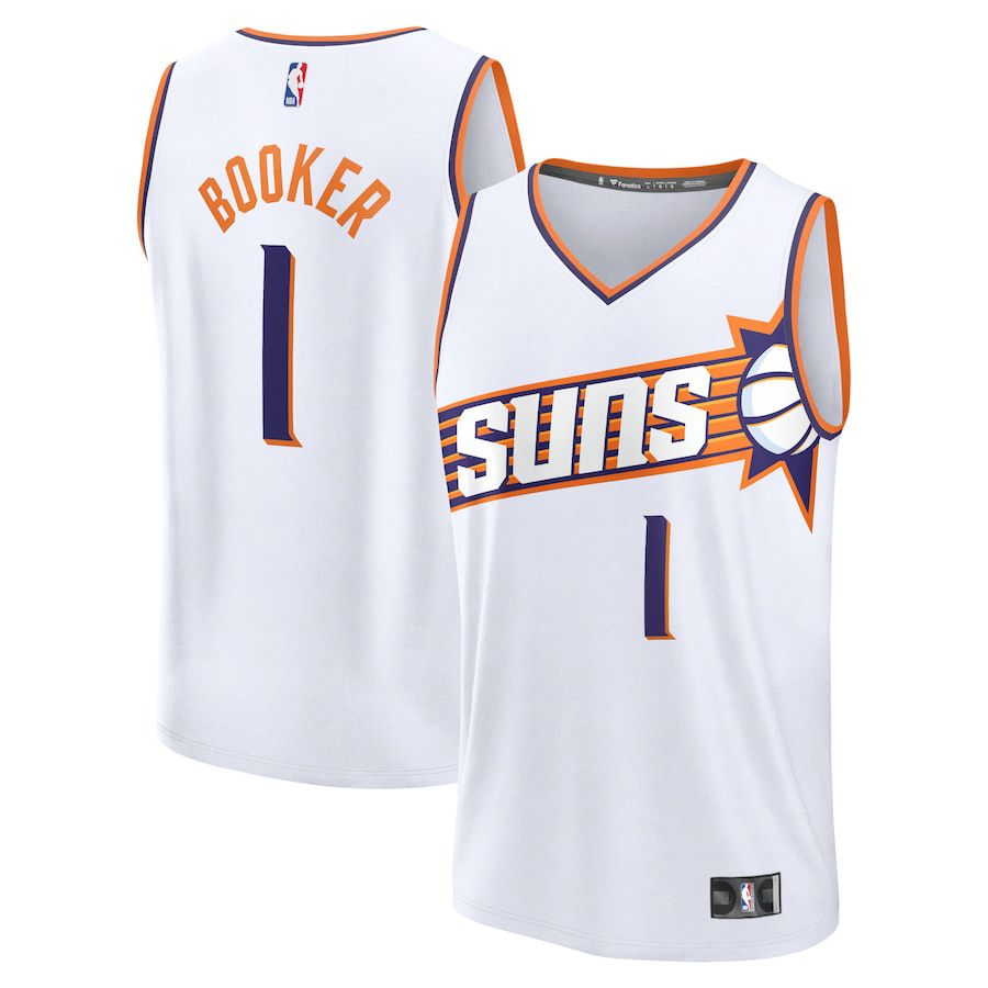 Men Phoenix Suns #1 Devin Booker Fanatics Branded White Association Edition 2023-24 Fast Break Replica NBA Jersey